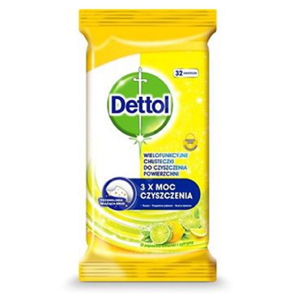 DETTOL ΥΓΡΑ ΠΑΝΑΚΙΑ ΚΑΘΑΡΙΣΜΟΥ 32τεμ ΛΕΜΟΝΙ