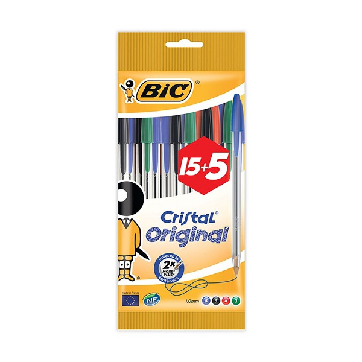 ΣΤΥΛΟ BIC CRISTAL 0.8mm (15τεμ+5 ΜΠΛΕ-ΜΑΥΡΟ-ΚΟΚΚΙΝΟ-ΠΡΑΣΙΝΟ)